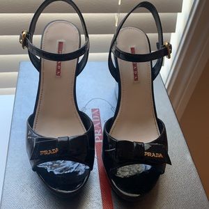Prada wedge patent sandals